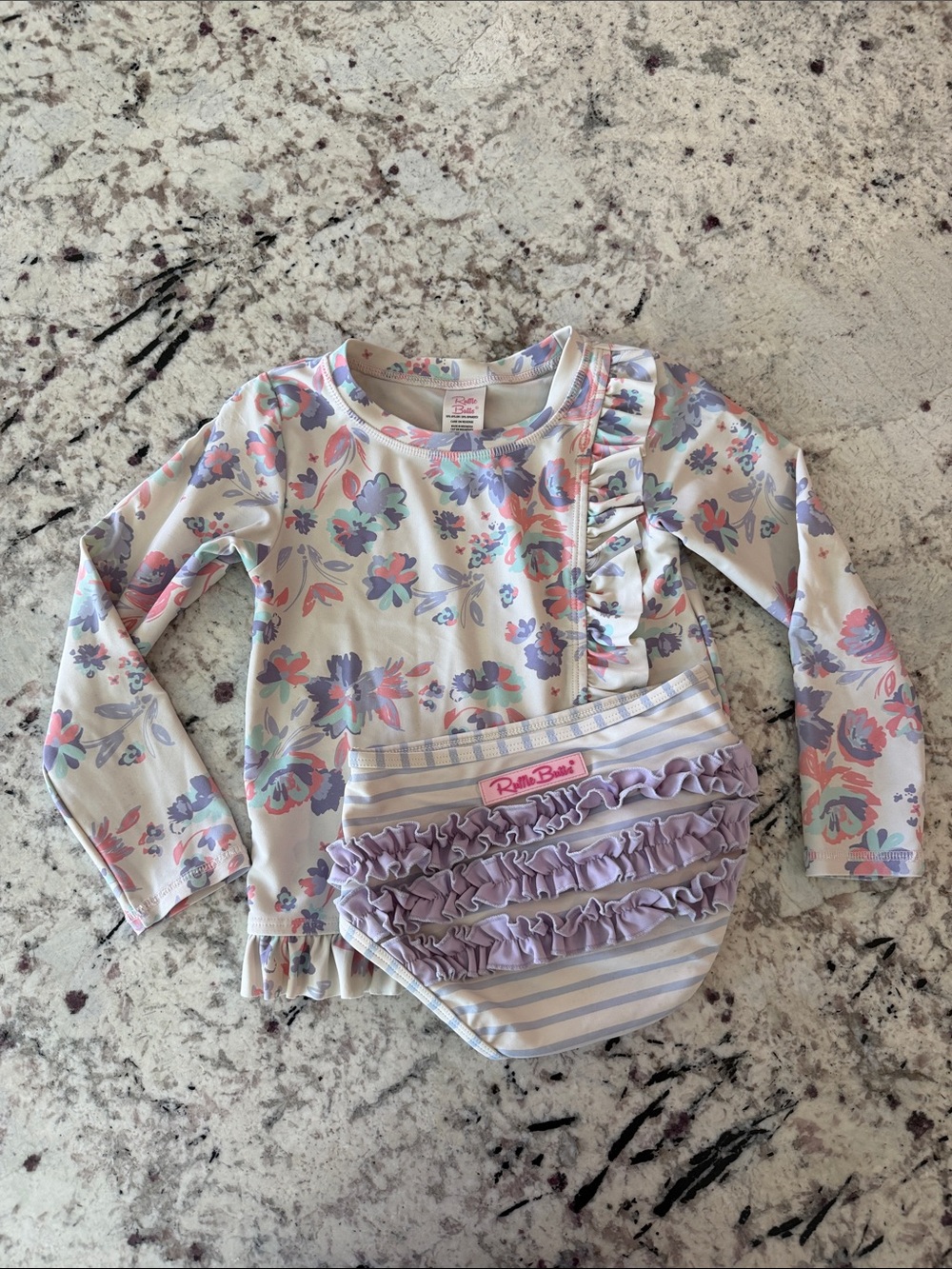 Ruffle Butts Girls Swim Set Floral and Stripes - Size 4T